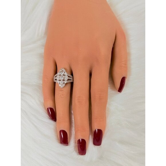 Art Deco Style Cluster Cz 925 Silver Ring - Picture 7 of 8